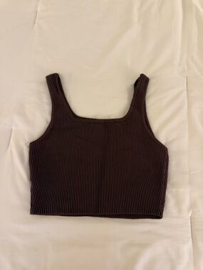 House of Harlow 1960 Ribbed Square-Neck Cropped Tank in Brown